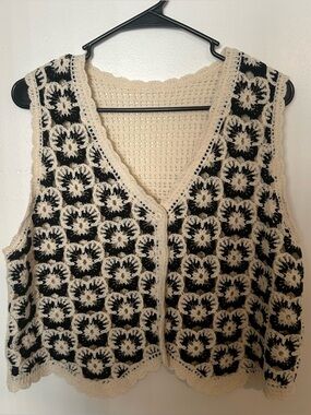 Crochet Vest in Black and Cream